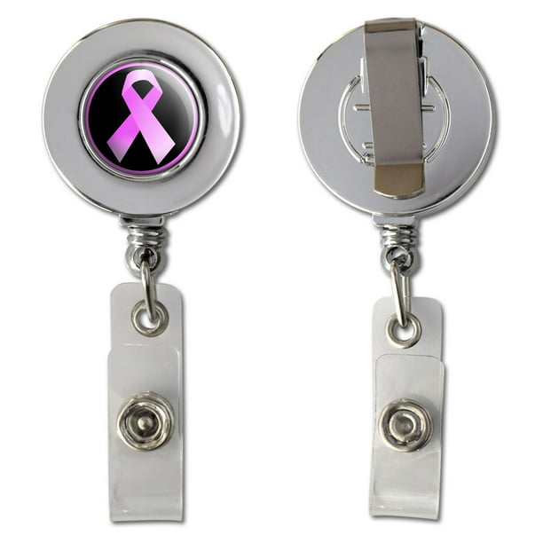 Believe Pink Ribbon WigsPedia Retractable Name ID Badge Holder Reel/ID Badge Holder Pin Back 